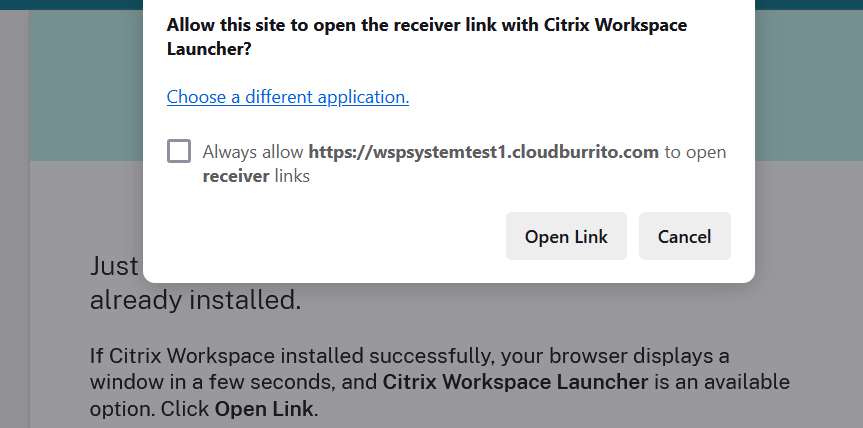 Screenshot of Citrix Workspace Launcher prompt