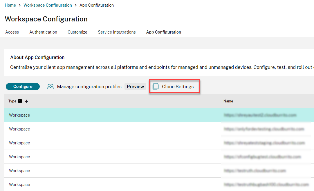 Clone Setting option