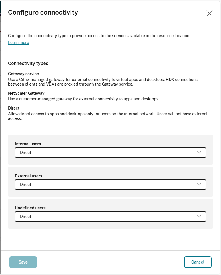 Screenshot of Configure connectivity window