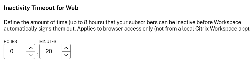 Screenshot Workspace session timeout for web setting