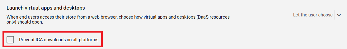 Screenshot of setting to prevent ICA download