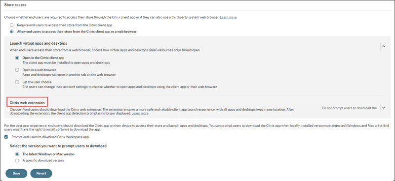 Screenshot of setting for Citrix web extension
