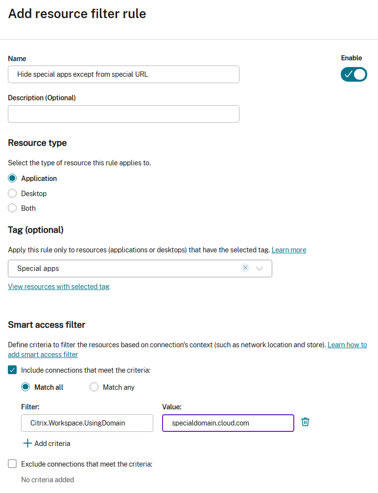 Screenshot of resource filter