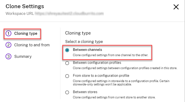 Clone settings between channels