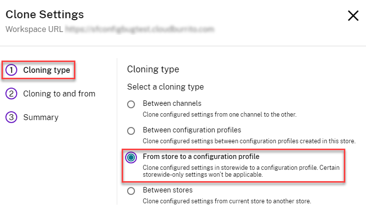 Clone settings from store to configuration profiles
