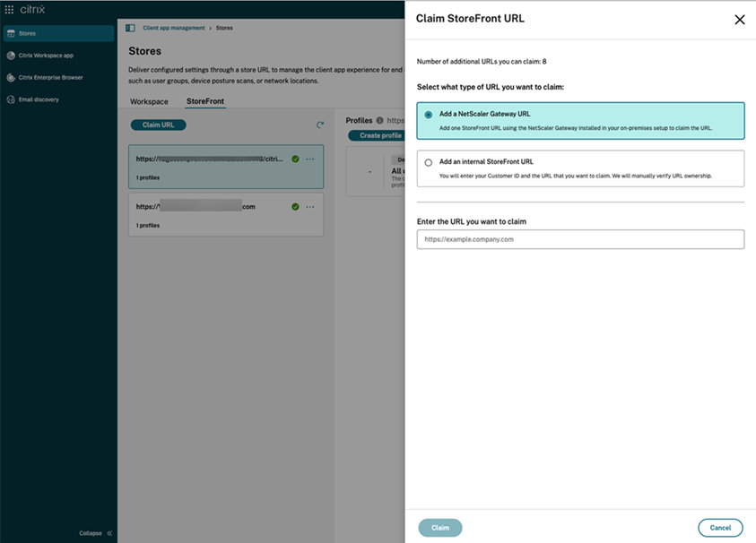 StoreFront URL claim