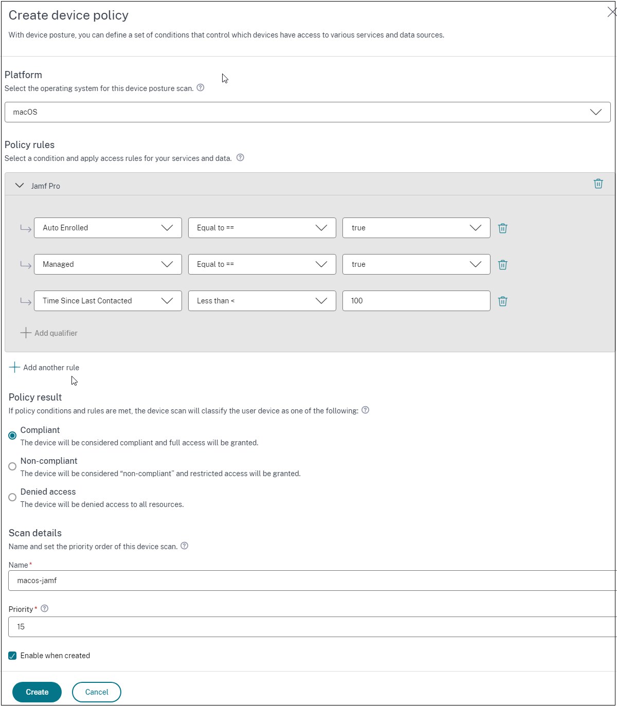 Jamf integration policy configuration