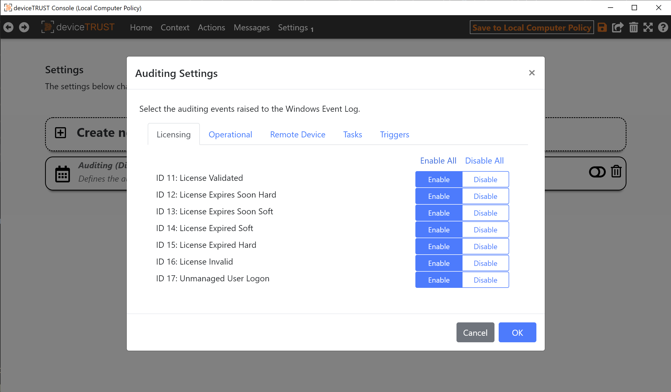The Auditing Settings