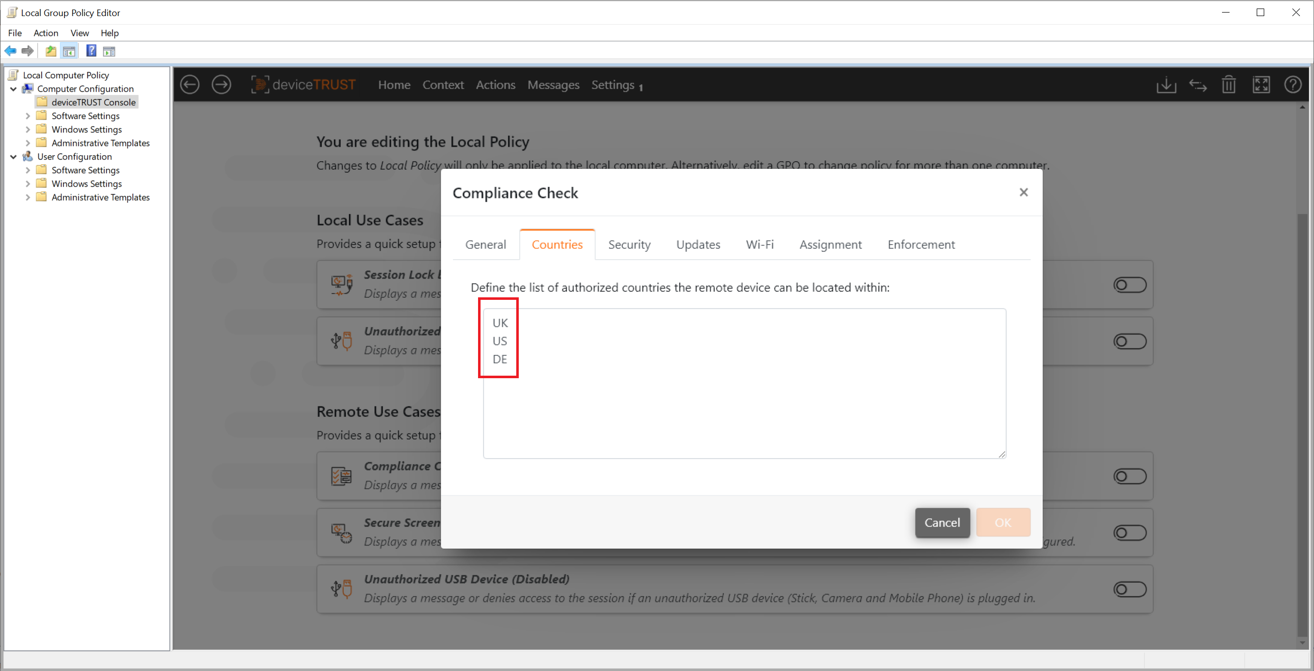 Country Configuration Tabs