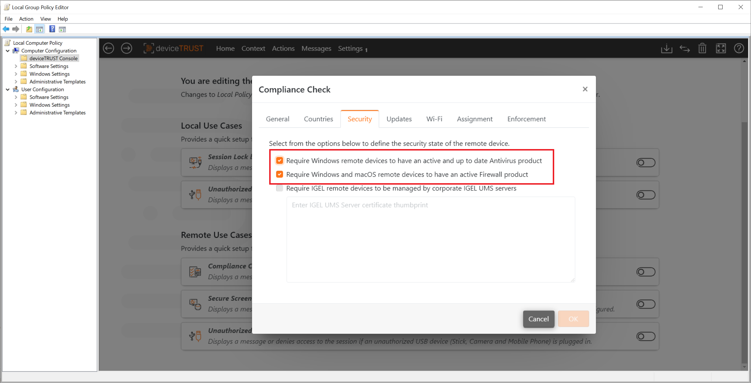 Security Configuration Tabs