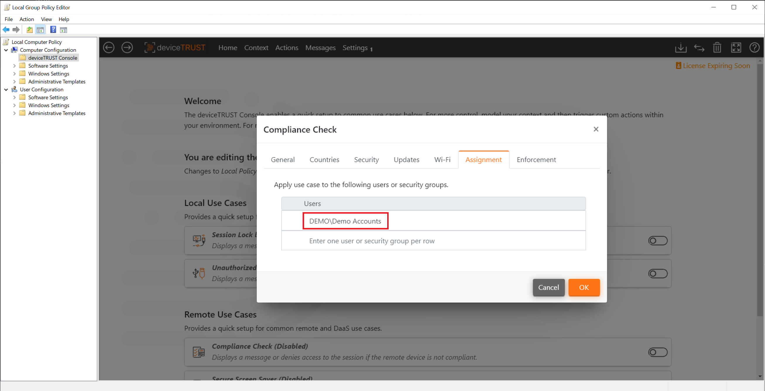 Assignment Configuration Tabs