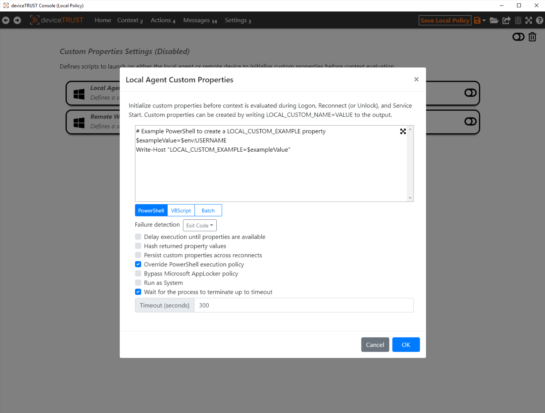 Custom Properties for the Local Agent