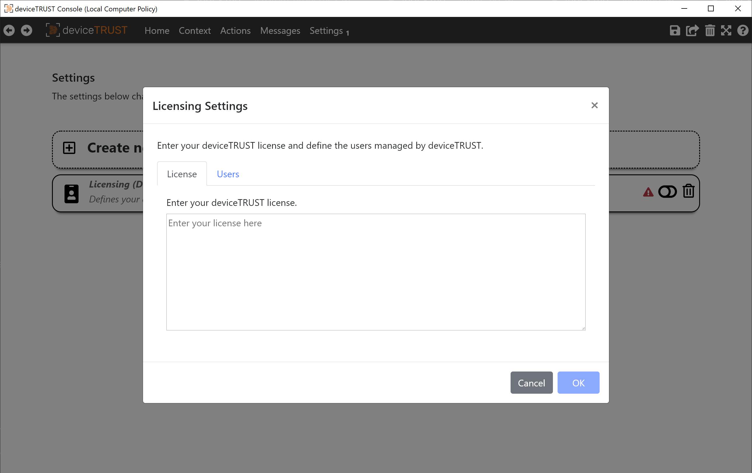 The Licensing Settings