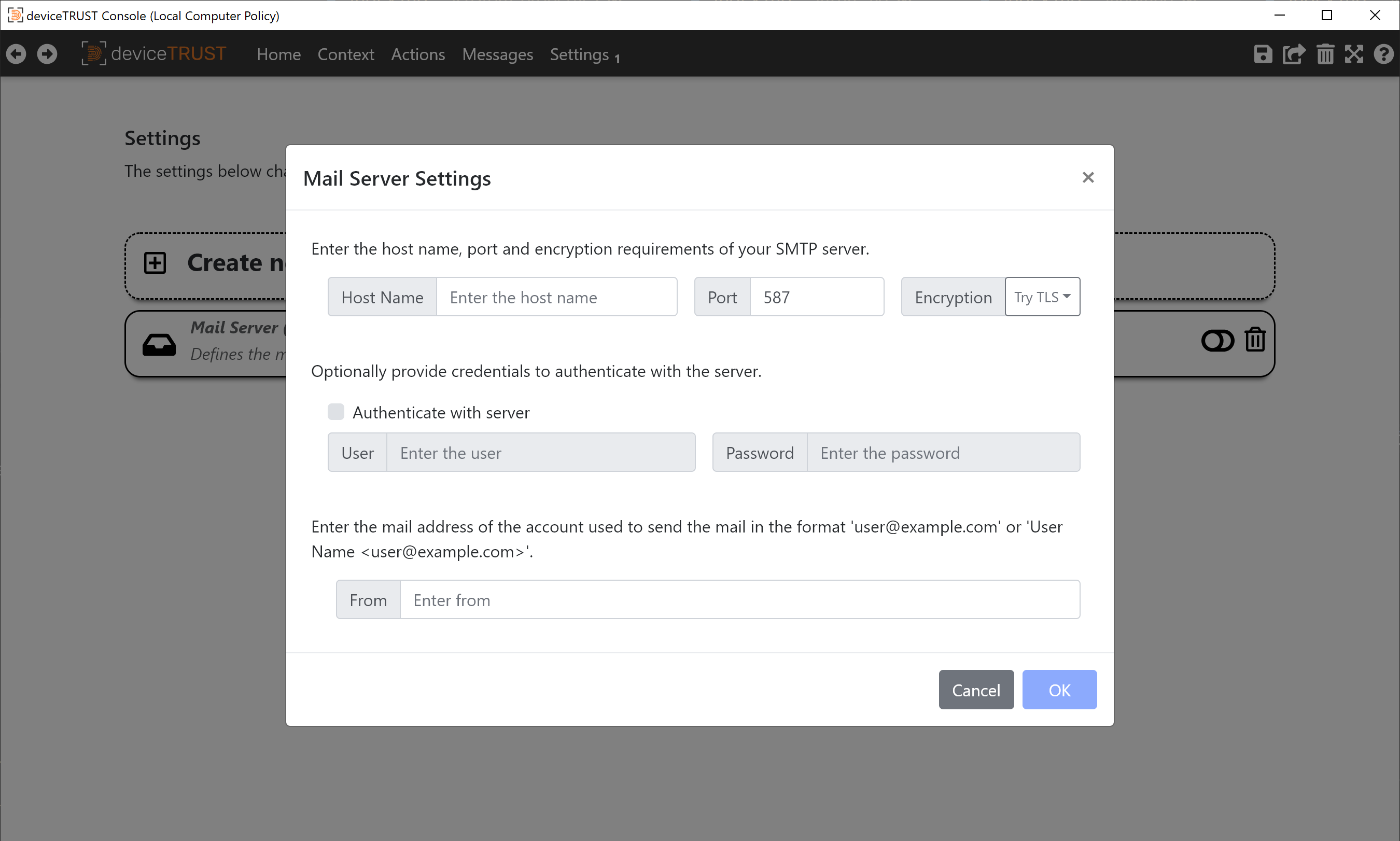 The Mail Server Settings