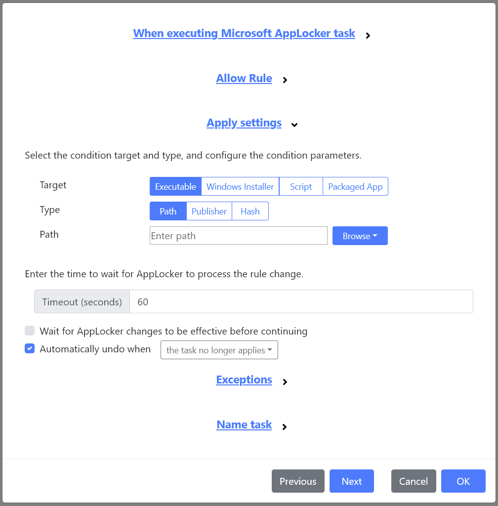 The Microsoft AppLocker Settings