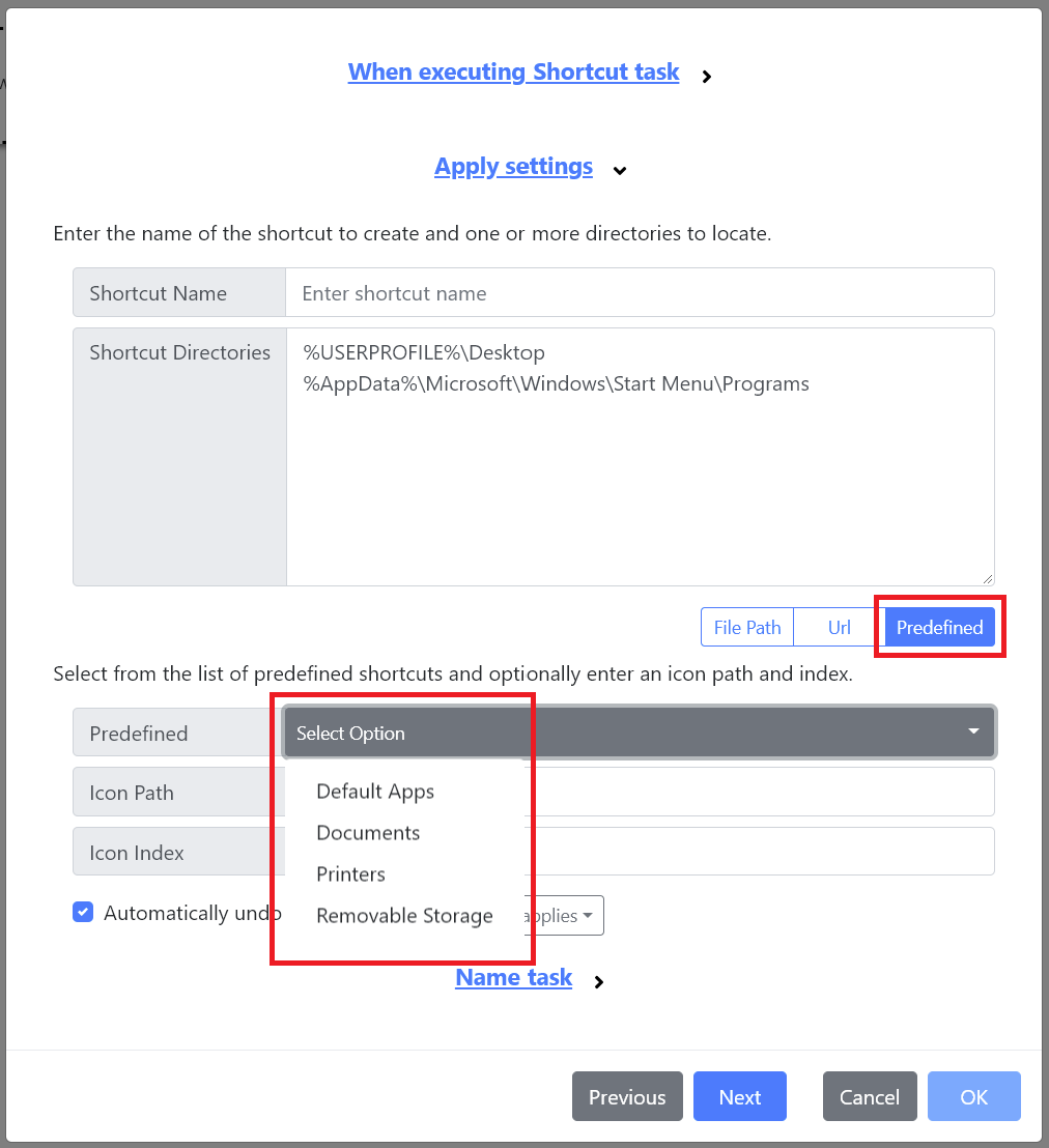 The new predefined shortcuts