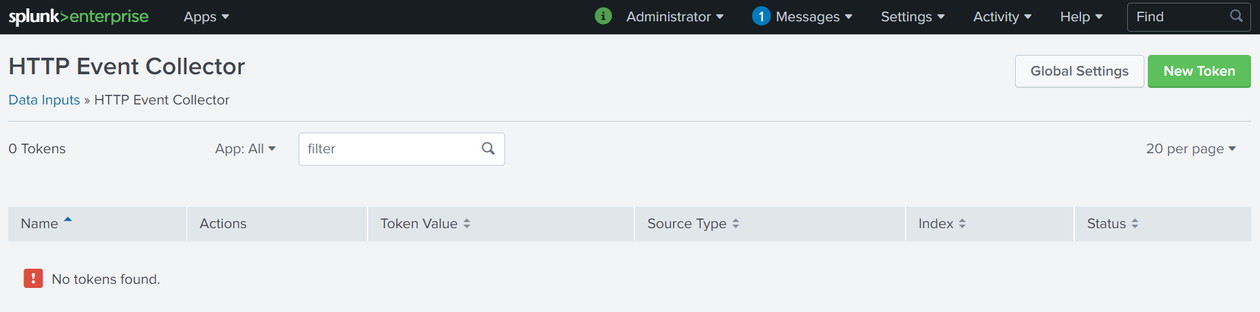 Creating a new HTTP Event Collector token