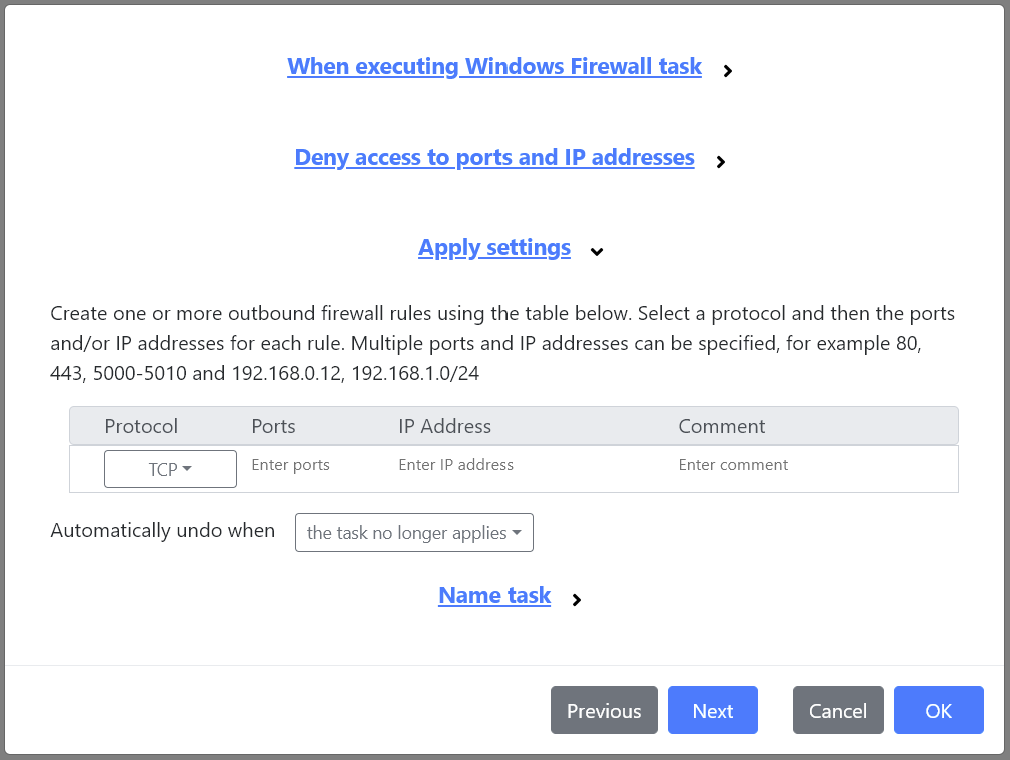 The Windows Firewall task