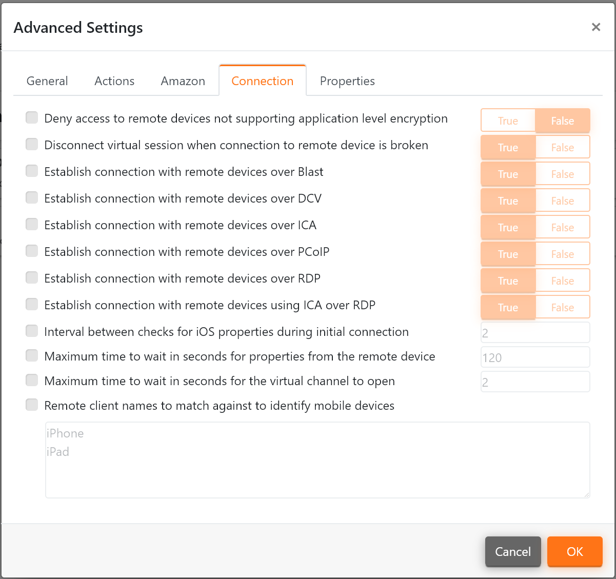 Advanced Settings - Connection