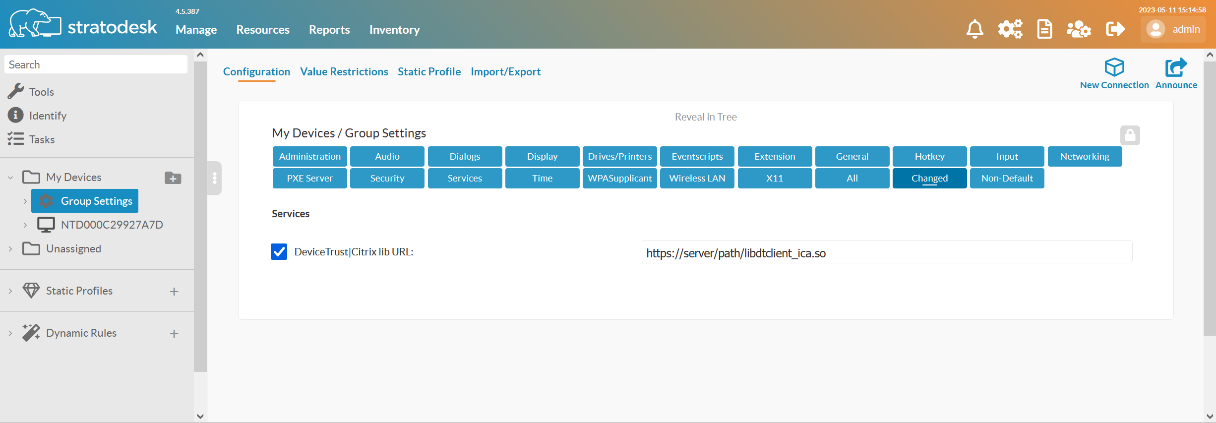 Setting the deviceTRUST Client Extension for Citrix URL