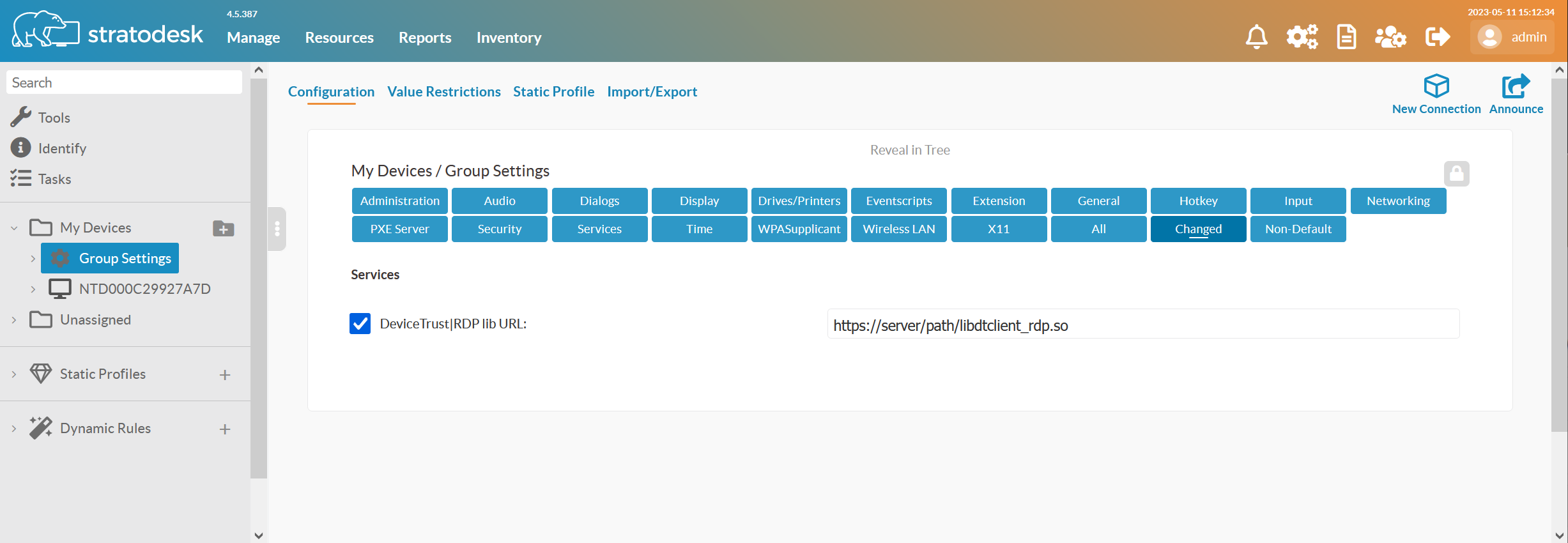 Setting the deviceTRUST Client Extension for RDP URL