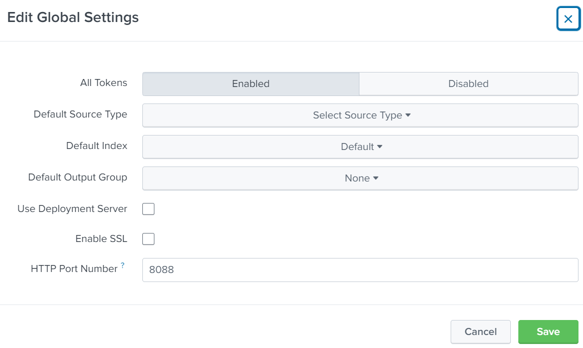 The HTTP Event Collector Global Settings