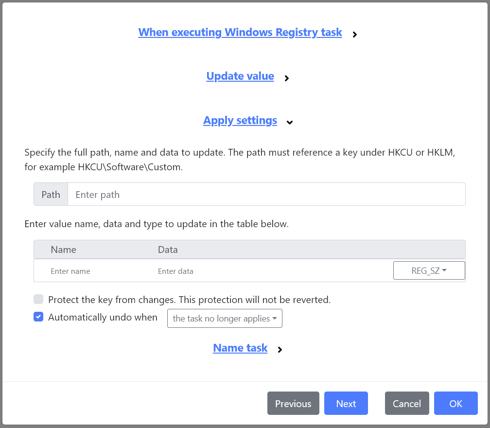 The Windows Registry task