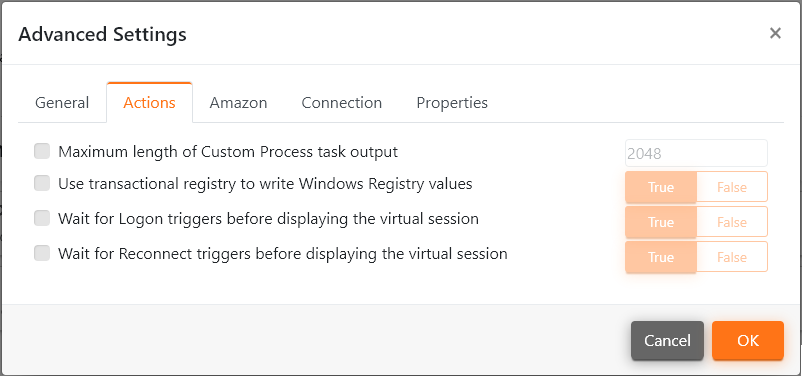Advanced Settings - Actions.