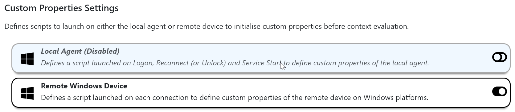 Custom Properties Settings