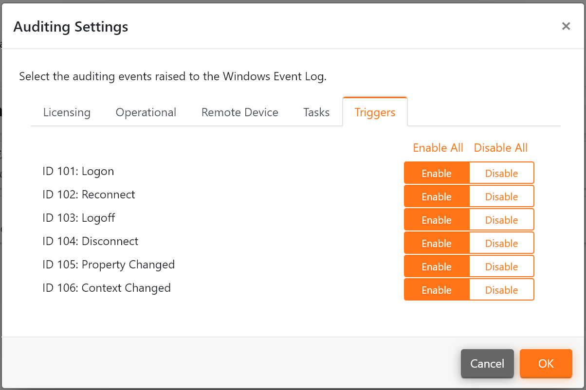 The Trigger Auditing Settings.