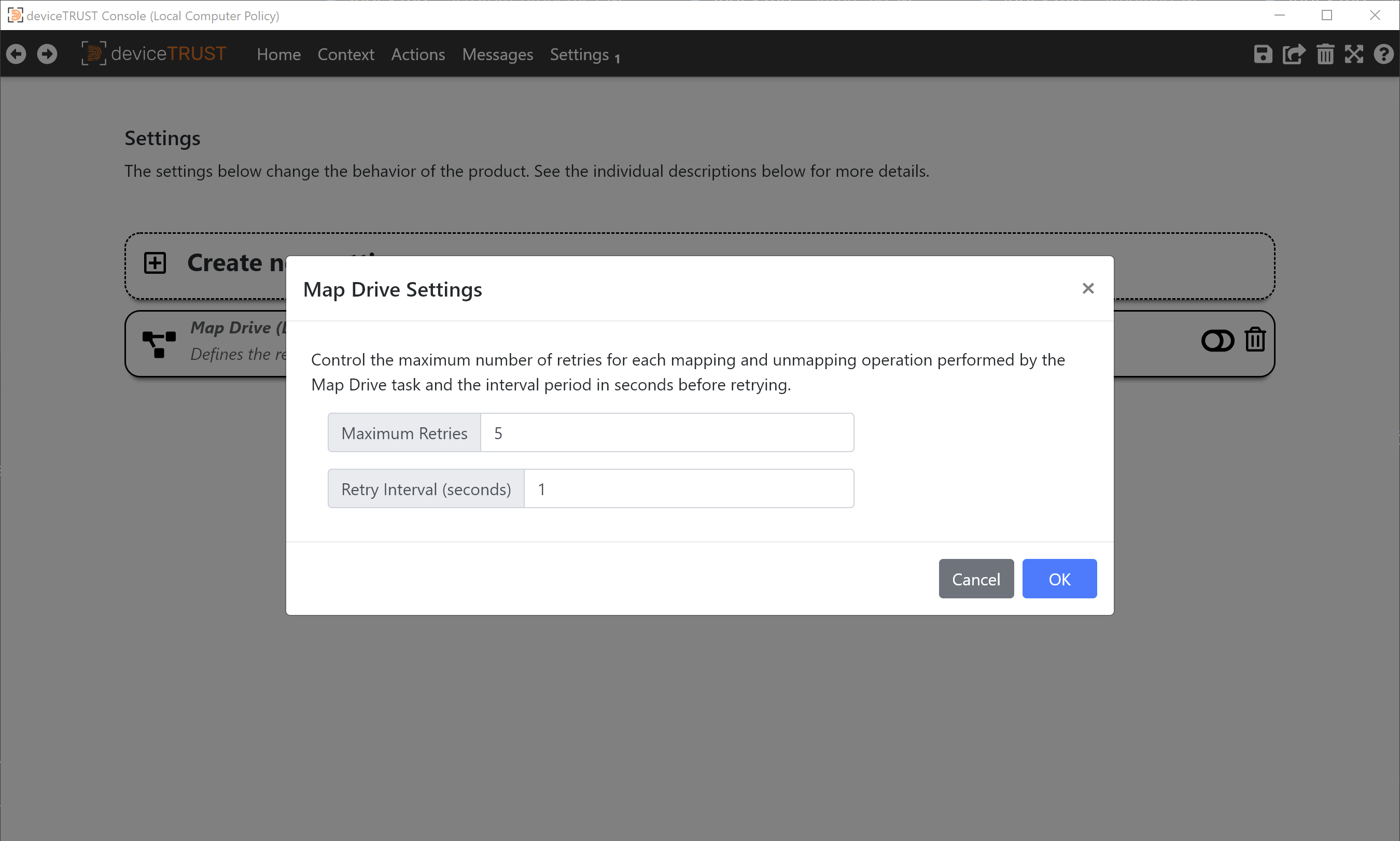 The Map Drive Settings.