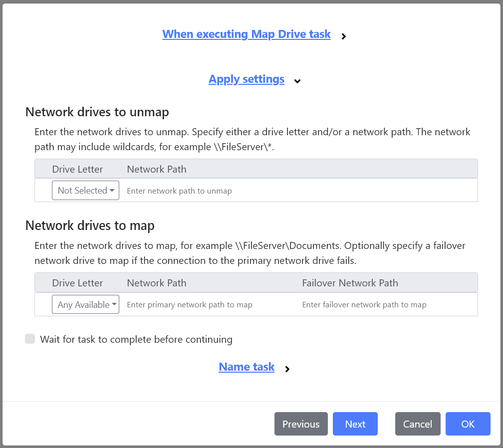 The Map Drive task.