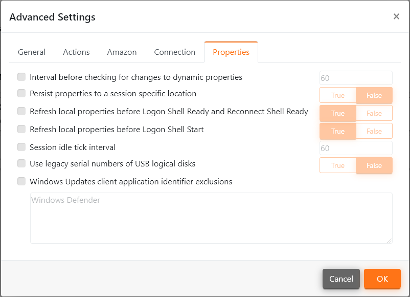 Advanced Settings - Properties.