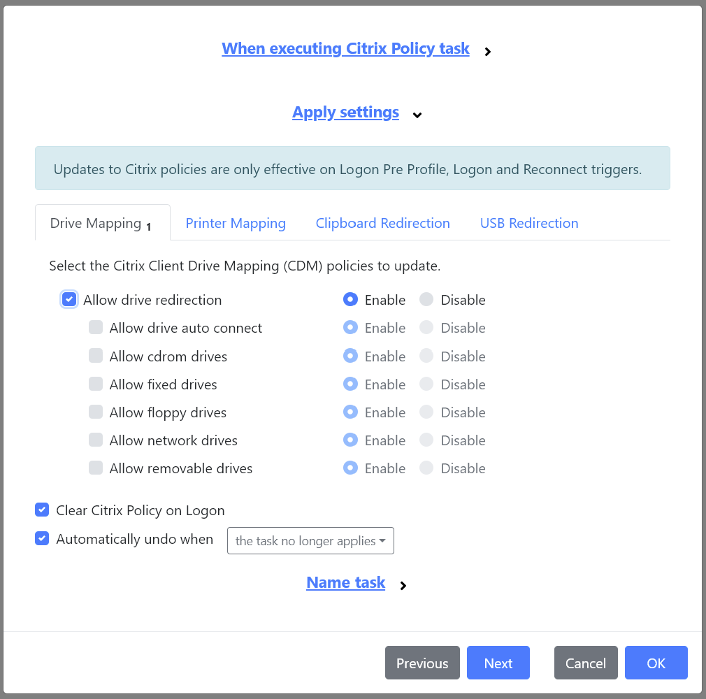 The Citrix Policy task.