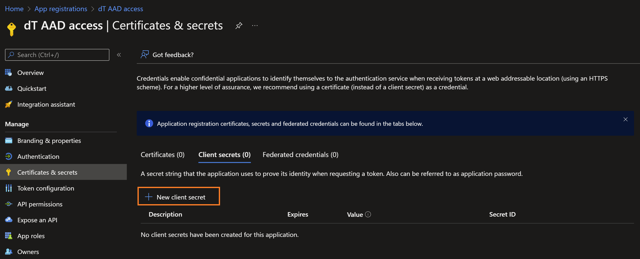 Certificates and Secrets