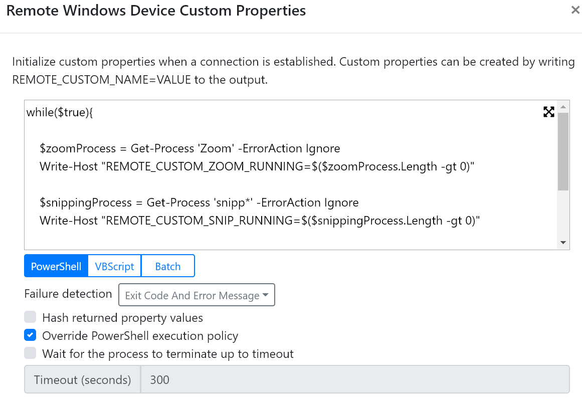Remote Custom Properties Settings