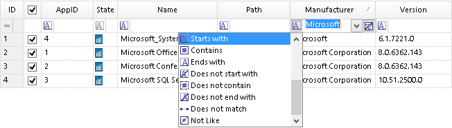 Filter applications - options