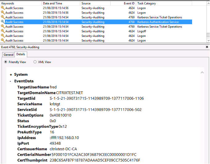 Domain controller security log