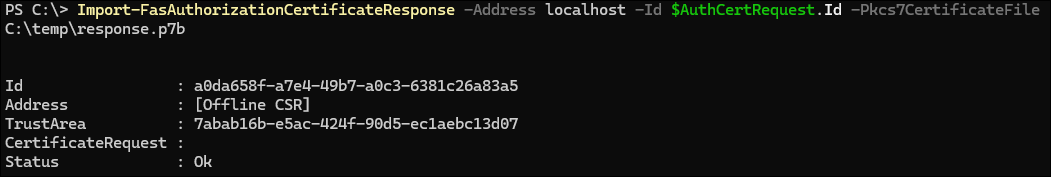 Import FAS authorization certificate response