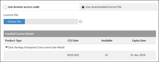 Utiliser fichier de licences téléchargé