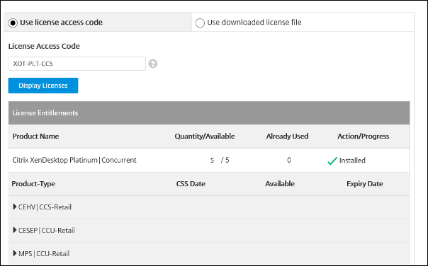 Utiliser code d'accès aux licences