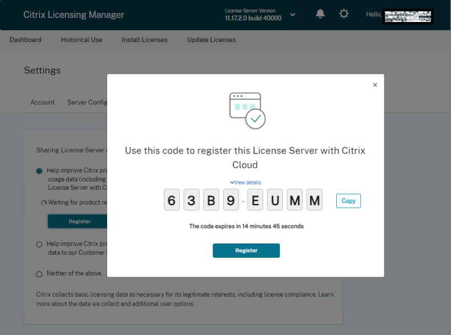 Enregistrer le serveur de licences