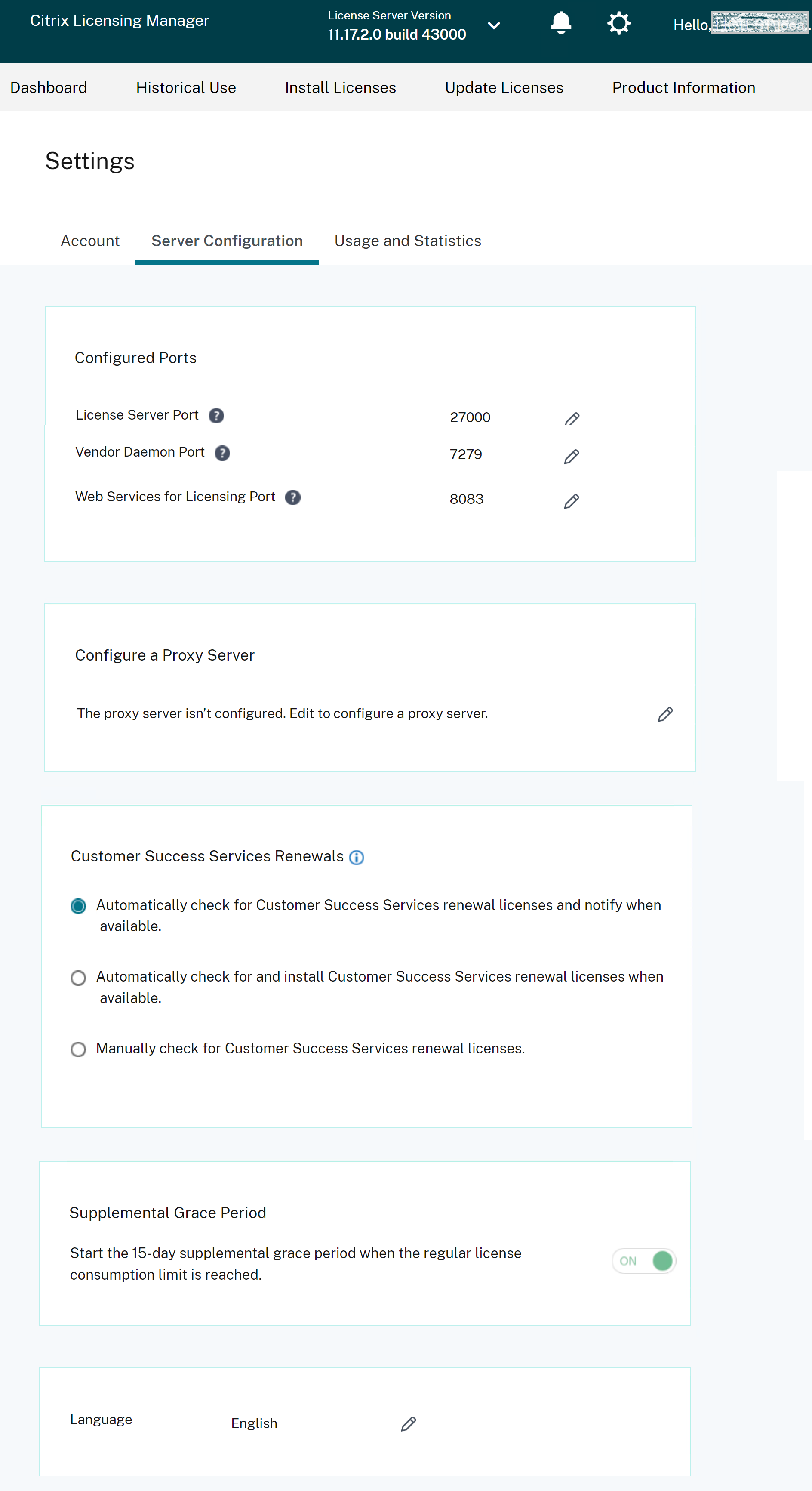 Server configuration