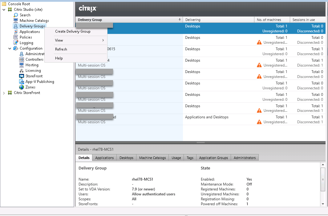 Image of selecting Create Delivery Group