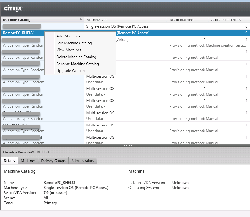 Image of relevant operations on the machine catalog