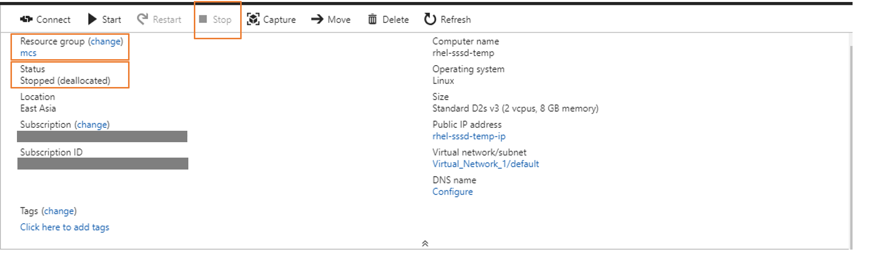 Image of stopped power status of template VM