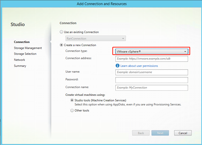 Image of choosing VMware sphere