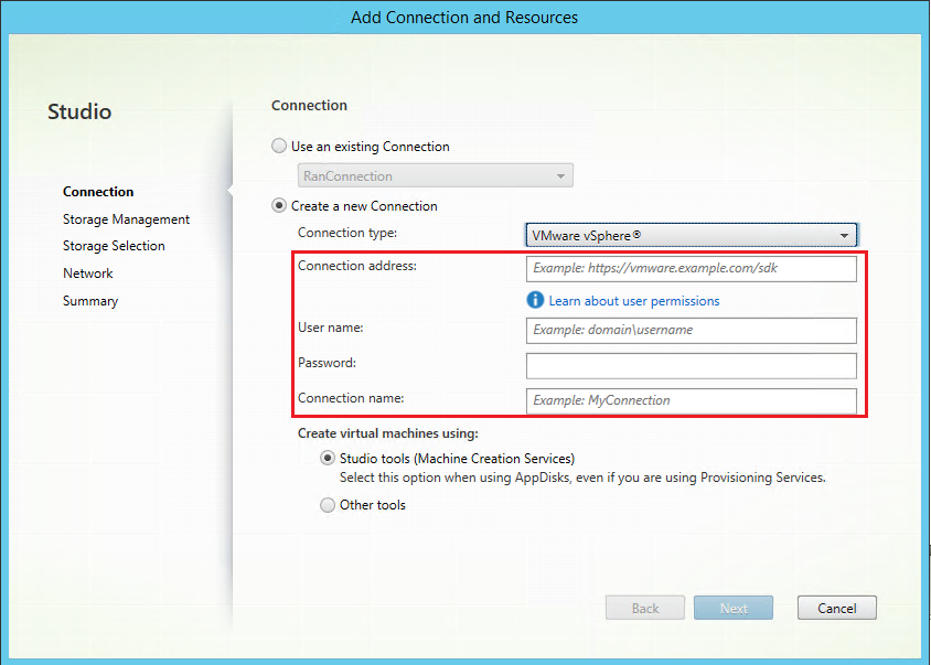 Image of VMware connection name