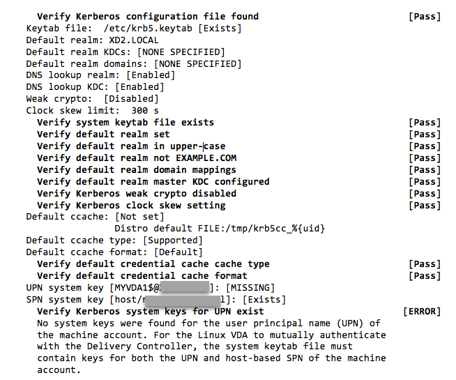 The second part of the Kerberos test sample output