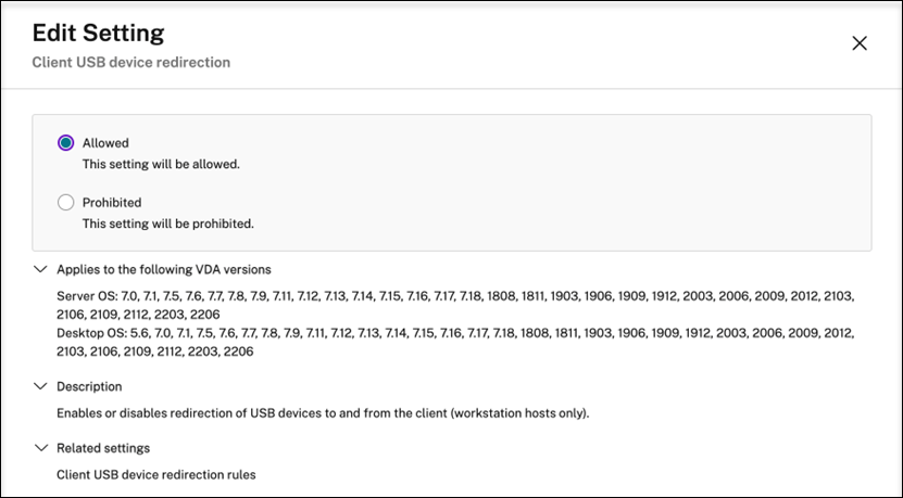 Enable USB device redirection